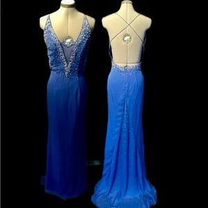 Hand beaded, blue formal dress by Do You Love Me! Inc. Size 6